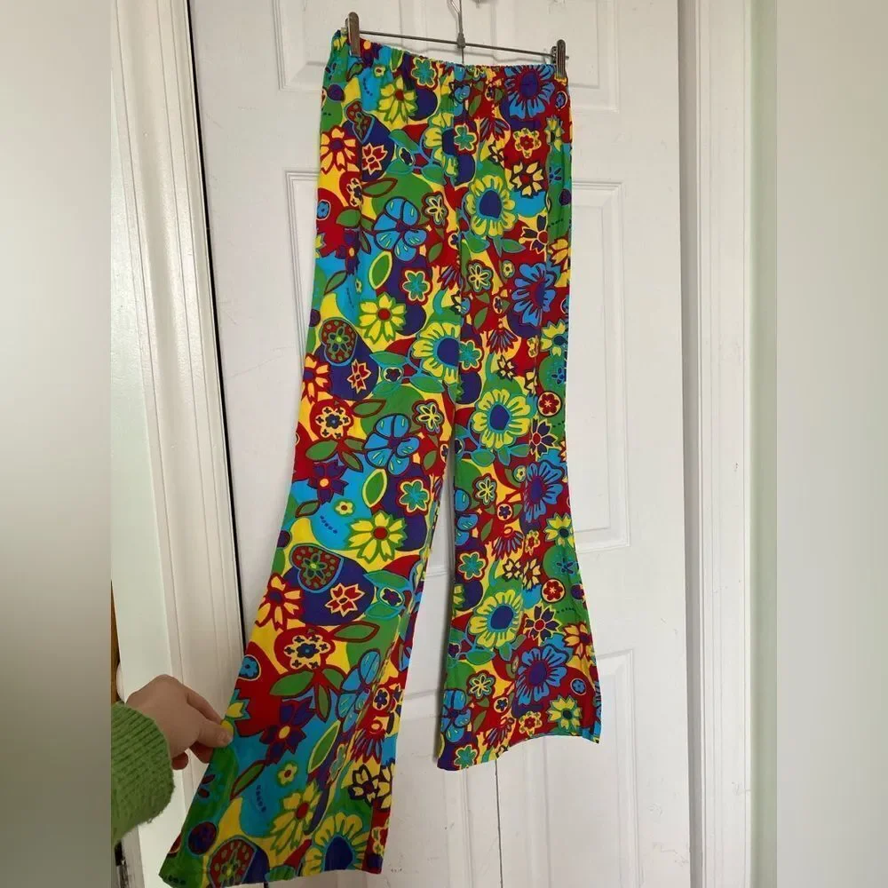 90s Does 70s Flower Power Funky Wide Legged Pants by Funny Fashion Brand